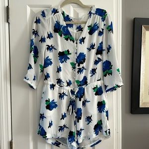 White Floral Button up Romper